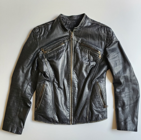 Vintage Genuine Leather Motorcycle Jacket Size L (but runs small) - Picture 1 of 12